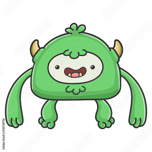 Happy green yeti cartoon monster