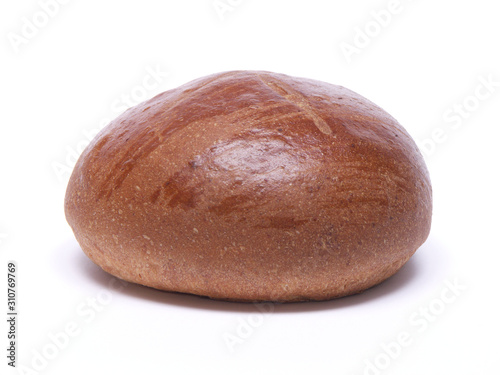 Sweet and brown roll on a white background. Fresh and halthy food.