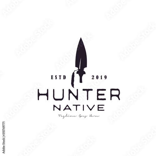 Vintage Retro Arrowhead Spear Hunting Hipster Logo Design