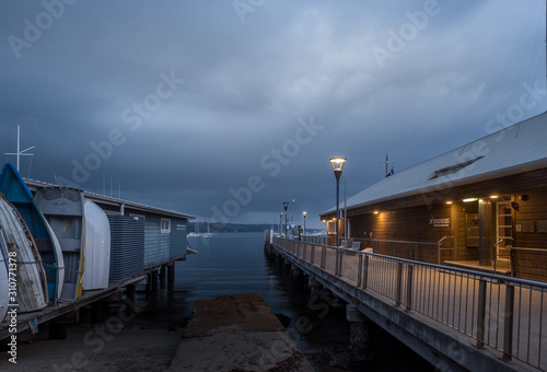 ferry wharf and harbour at dawn