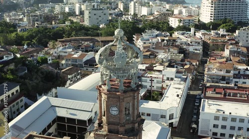 Aerial view of Puerto Vallarta city in Mexico Guadalupe Church Parroquia de Nuestra Senora de Guadalupe Drone orbiting 4K part 2. photo