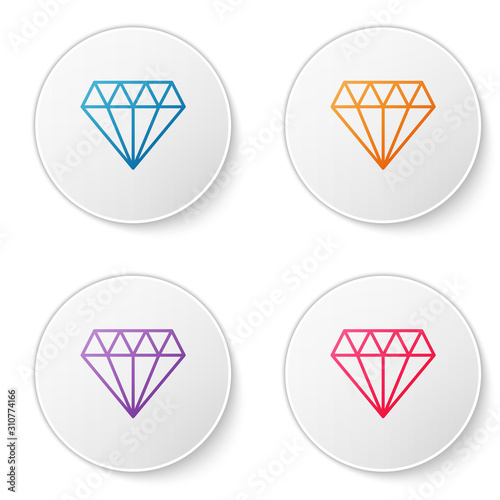 Color line Diamond icon isolated on white background. Jewelry symbol. Gem stone. Set icons in circle buttons. Vector Illustration