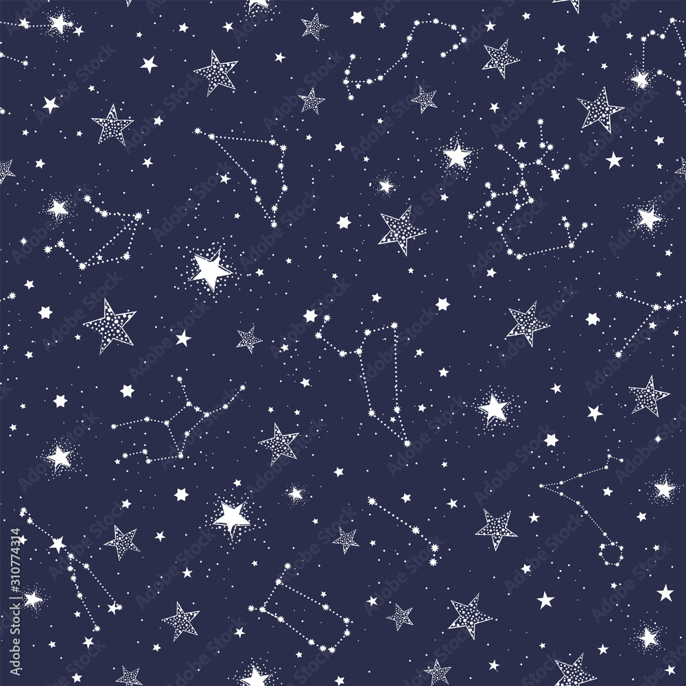 Space Galaxy constellation seamless pattern print could be used for textile, zodiac star yoga mat, phone case