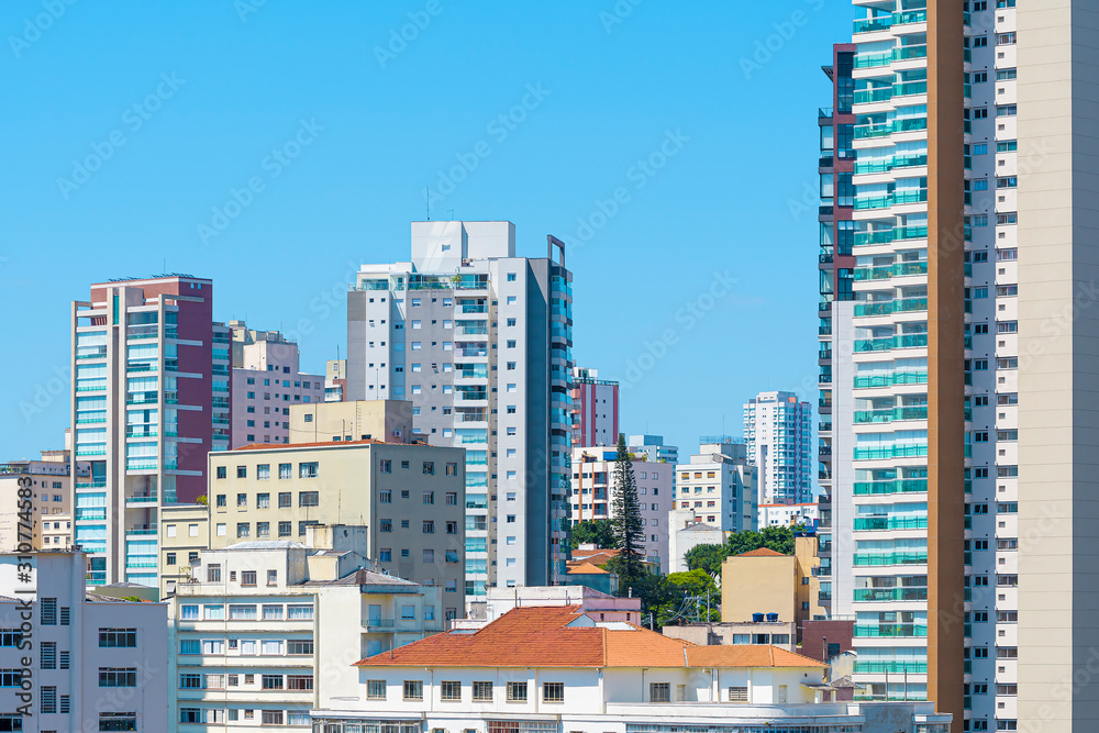 High density urban area of a big urban centre during the day. Buildings of the central region of Sao Paulo SP Brazil.