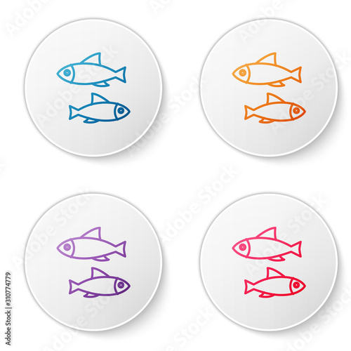 Color line Fish icon isolated on white background. Set icons in circle buttons. Vector Illustration