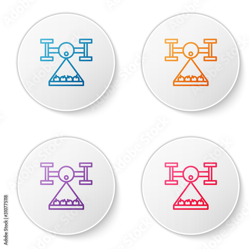 Color line Smart farm with drone control collects harvest icon isolated on white background. Innovation technology for agricultural company. Set icons in circle buttons. Vector Illustration