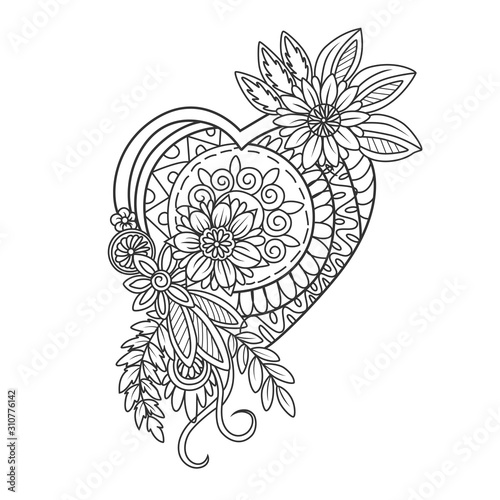 Coloring page valentine's day heart with flowers