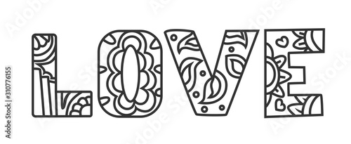 Love coloring page for Valentine`s Day with flowers