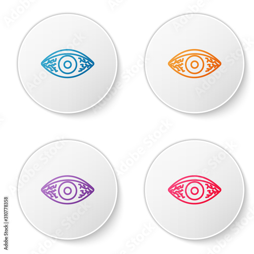 Color line Reddish eye due to viral, bacterial or allergic conjunctivitis icon isolated on white background. Set icons in circle buttons. Vector Illustration
