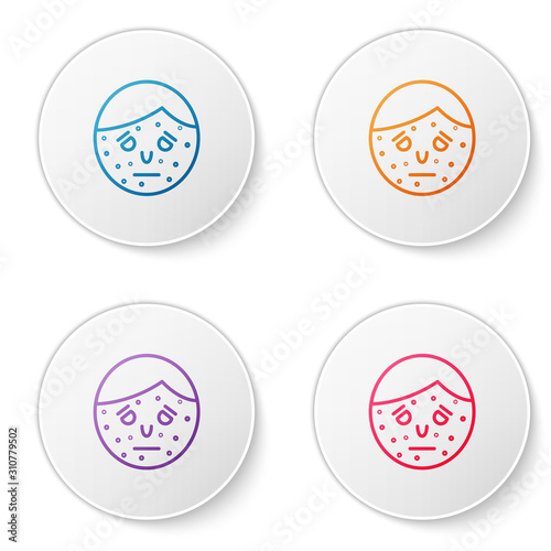 Color line Face with psoriasis or eczema icon isolated on white background. Concept of human skin response to allergen or chronic body problem. Set icons in circle buttons. Vector Illustration
