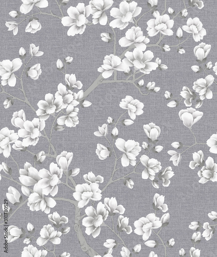 Magnolia flower seamless pattern drawing.Flower seamless pattern background. Elegant texture for backgrounds.Great for invitations, fabric, print, greeting cards decor