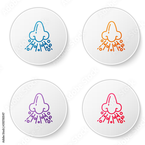 Color line Runny nose icon isolated on white background. Rhinitis symptoms, treatment. Nose and sneezing. Nasal diseases. Set icons in circle buttons. Vector Illustration