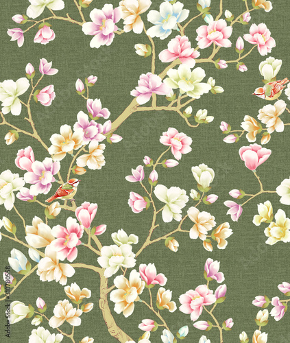 Magnolia flower seamless pattern drawing.Flower seamless pattern background. Elegant texture for backgrounds.Great for invitations, fabric, print, greeting cards decor