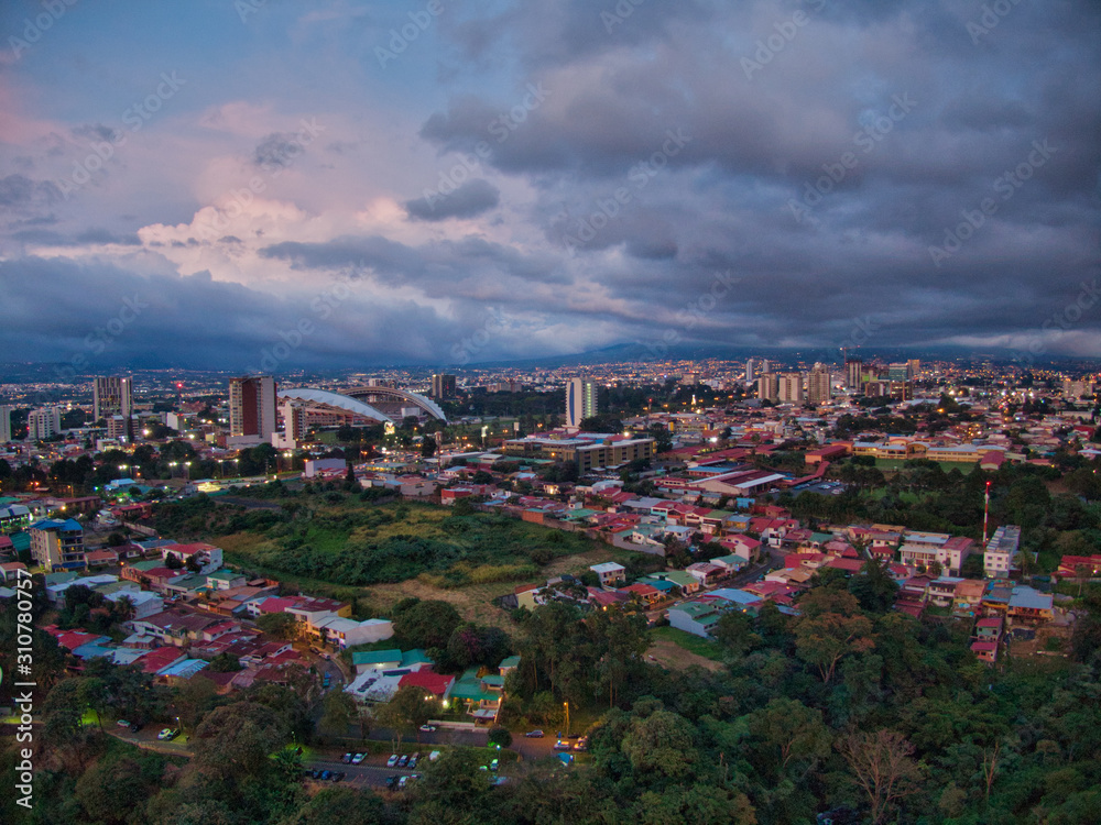 Fototapeta premium aerial view at sunset of San Jose and La Sabana