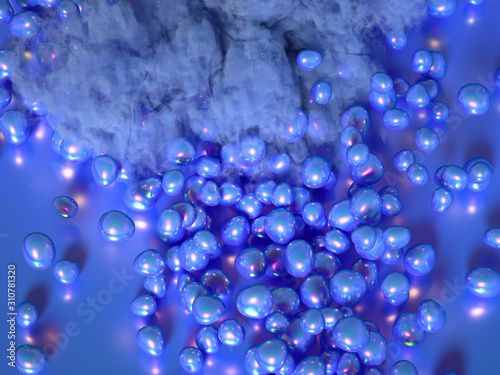 Beautiful background with beads, particles and simulation. 3d illustration, 3d rendering.