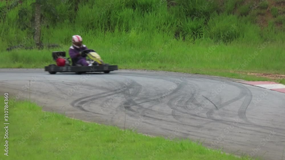 Go-kart cars in a race. Speed competition