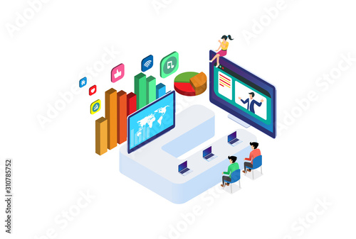 Modern Isometric Remote Teamwork Meeting Illustration, Web Banners, Suitable for Diagrams, Infographics, Book Illustration, Game Asset, And Other Graphic Related Assets © Fectopus