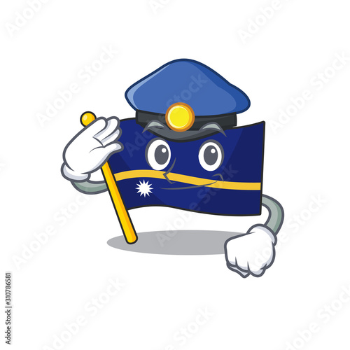 Flag nauru Scroll Cartoon mascot style as a Police officer