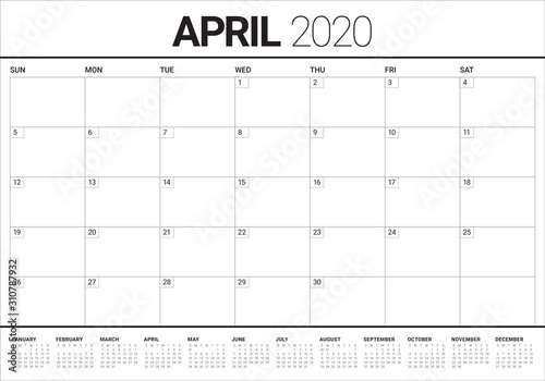 April 2020 desk calendar vector illustration