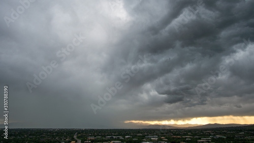 Dark rain storm over the city of Orem in Utah..