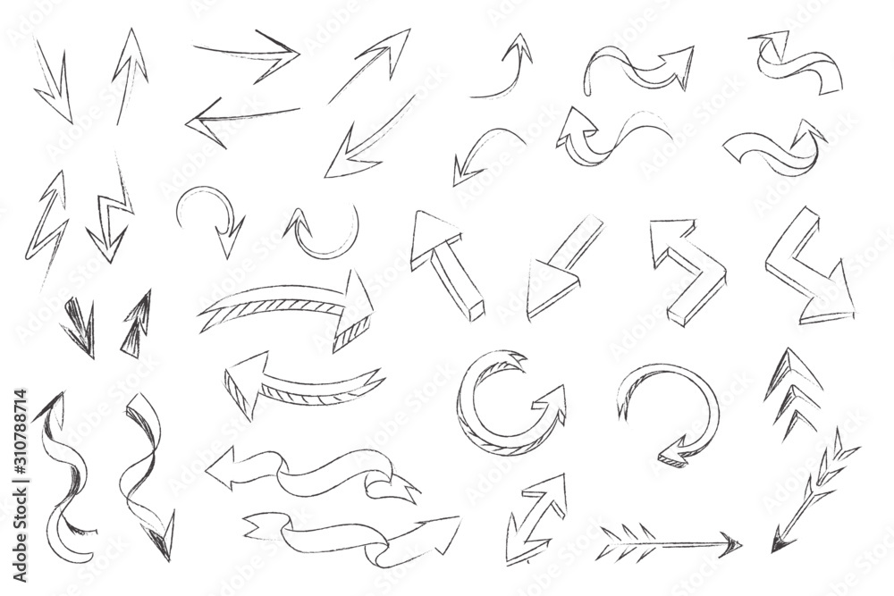 Hand drawn arrow vector icons set. sketch arrow design for business plan and education. Hand drawn arrow vector icons set. sketch arrow design for business plan and education.