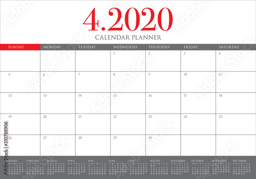 April 2020 desk calendar vector illustration