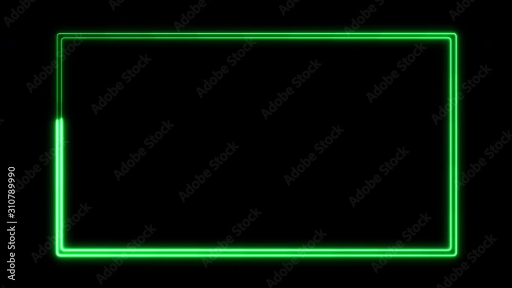 Empty neon sign, signboard, billboard fluorescent green light glowing on banner background. Text by neon lights box sign. The best stock of animation neon flickering, flash and blinks color black back