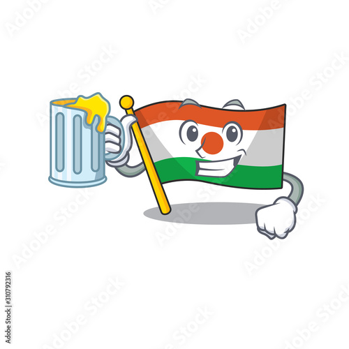 Happy flag niger Scroll mascot design with a big glass