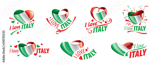 The national flag of the Italy and the inscription I love Italy. Vector illustration