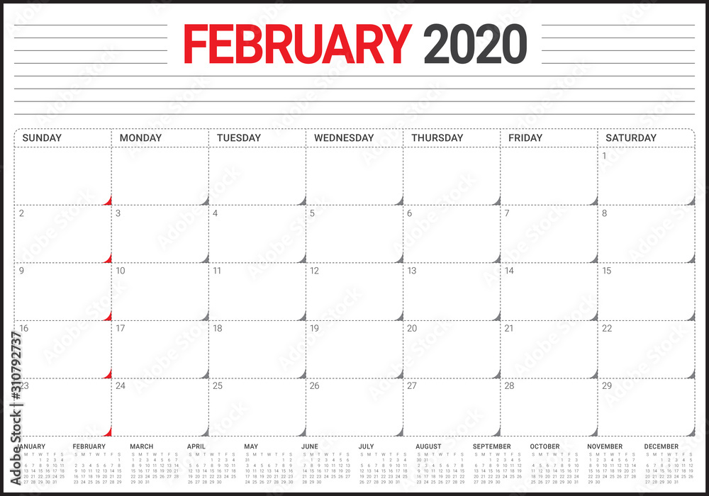 February 2020 desk calendar vector illustration February 2020 desk calendar vector illustration
