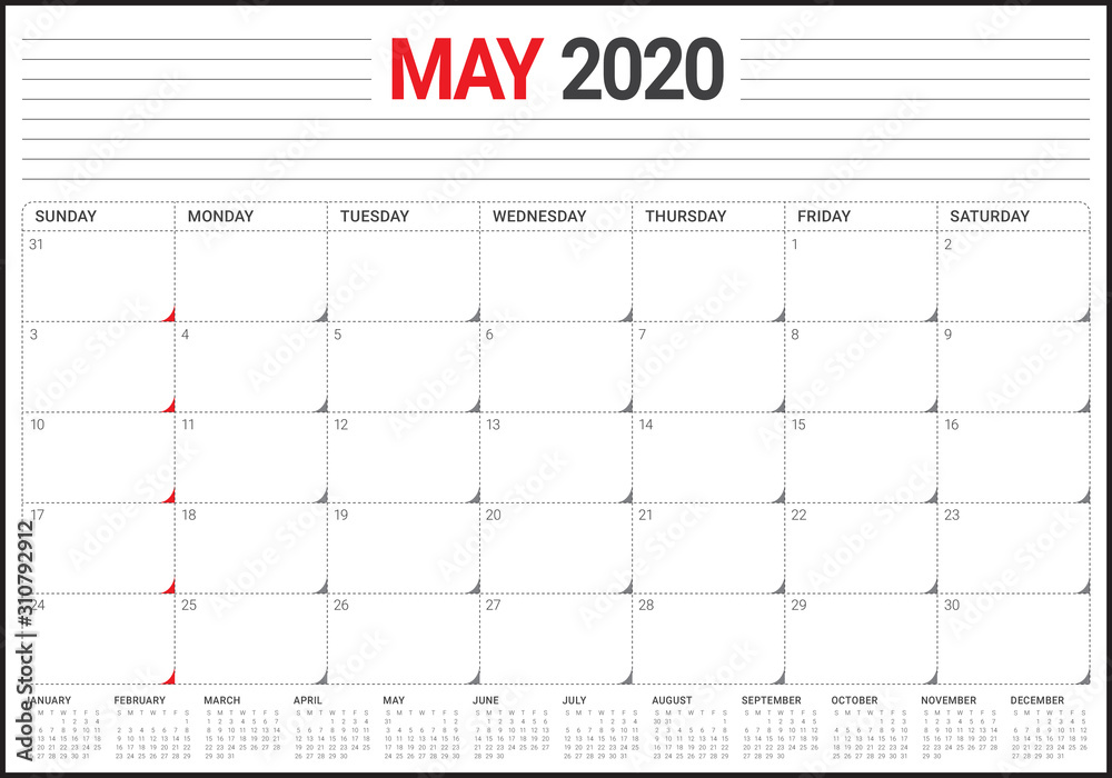 May 2020 desk calendar vector illustration May 2020 desk calendar vector illustration
