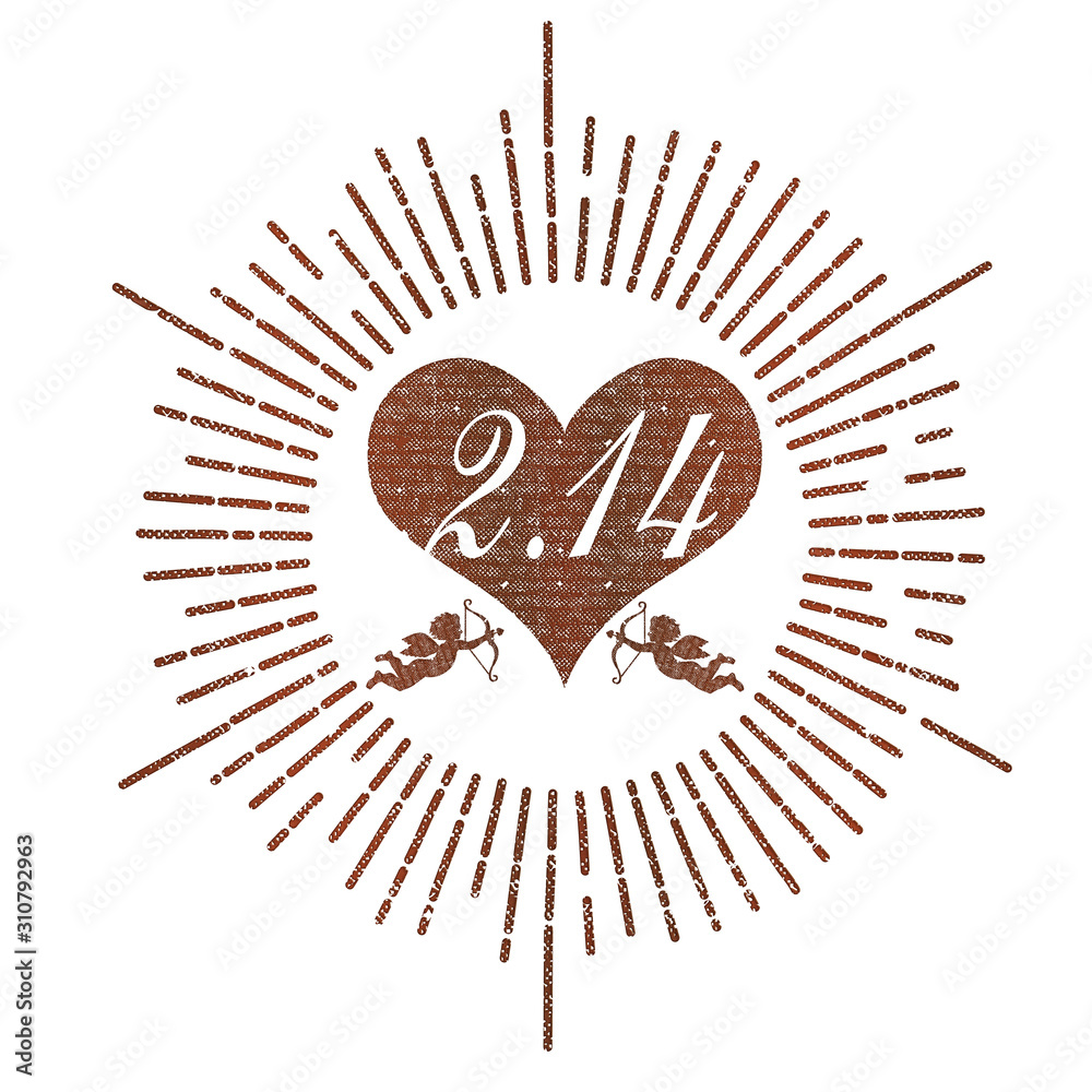 手描きタッチのハッピーバレンタインデーのロゴマーク 手描き集中線とハートと天使のイラスト Valentine S Day Logo Mark Stock Illustration Adobe Stock