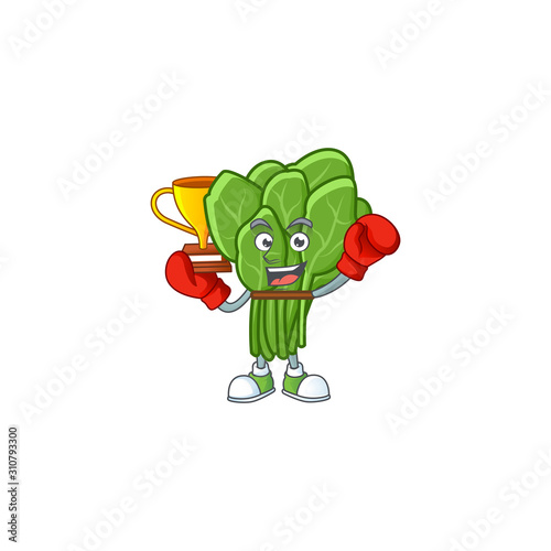 Super cool Boxing winner spinach in mascot cartoon style