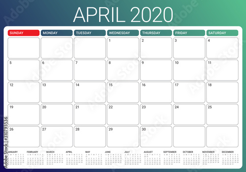 April 2020 desk calendar vector illustration