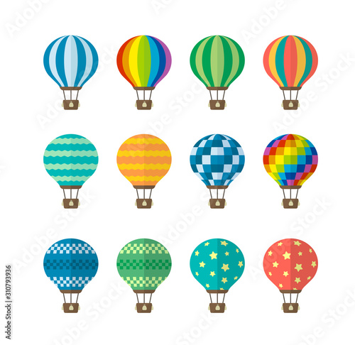 Valokuva Hot air balloon flat vector illustration set