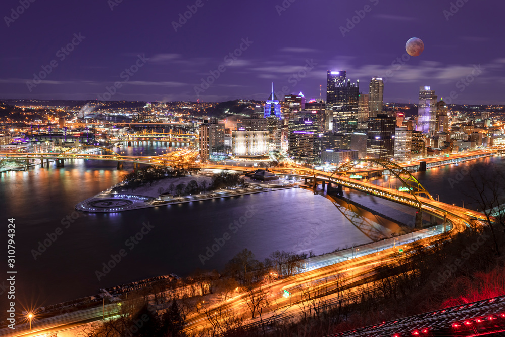 Pittsburgh with Super Blood Moon