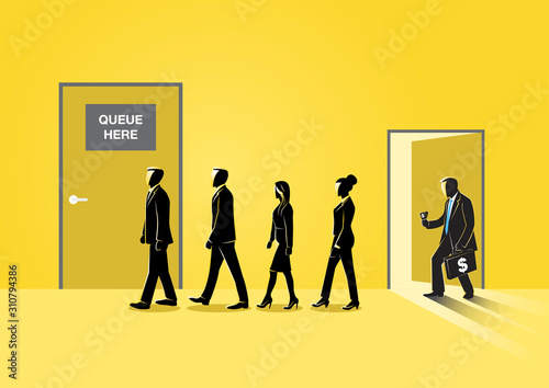 Business people queuing to closed door