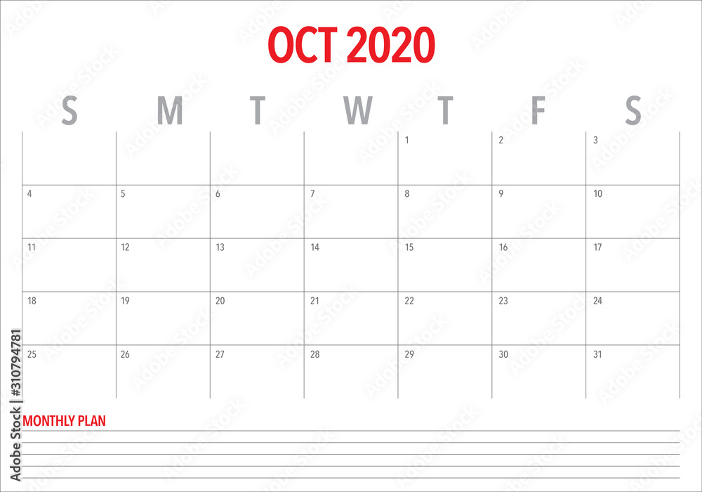 October 2020 desk calendar vector illustration October 2020 desk calendar vector illustration
