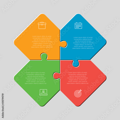 Four jigsaw puzzle square diagram info graphic