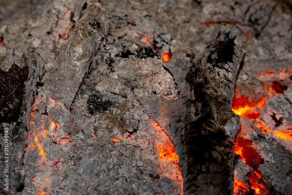 Fire burning and ash on night in camp Fire burning and ash on night in camp