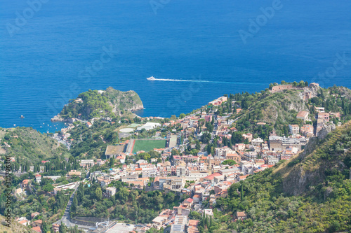 Landscape view with sea and Taormina town