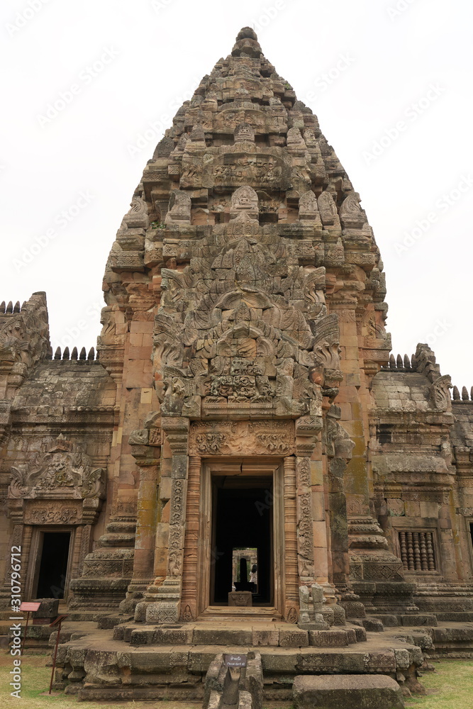 Naklejka premium Buriram,Thailand-December 8, 2019: Relief of gods at Phnom Rung, Buriram's Khmer temple on volcano, in Thailand
