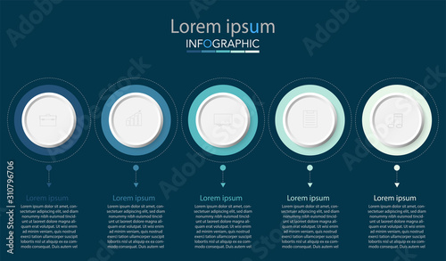 Infographic business concept design with icons and 5 options or steps. Thin line vector. Can be used for flow charts, presentations, web sites, banners, printed materials. EPS 10