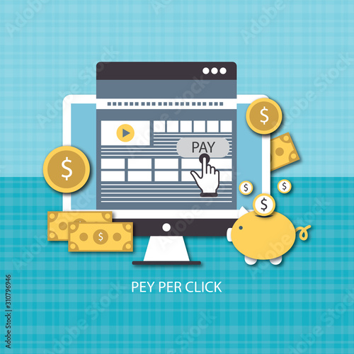  Flat modern vector concept Pay per click banner with icons