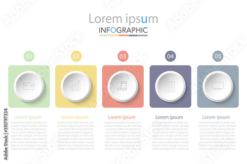 Infographic business concept design with icons and 5 options or steps. Thin line vector. Can be used for flow charts, presentations, web sites, banners, printed materials. EPS 10