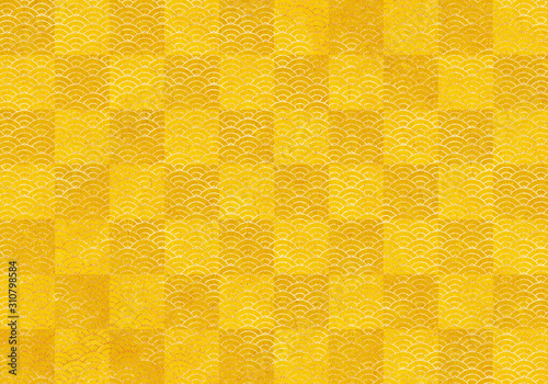 背景 青海波 市松模様 波 海 市松 伝統 和風 和柄 図案 壁紙 テクスチャー 黄色 イエロー 屏風 Stock イラスト Adobe Stock