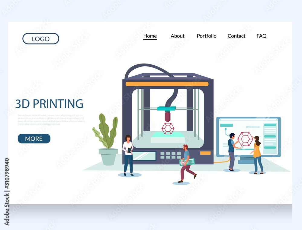3d printing vector website landing page design template