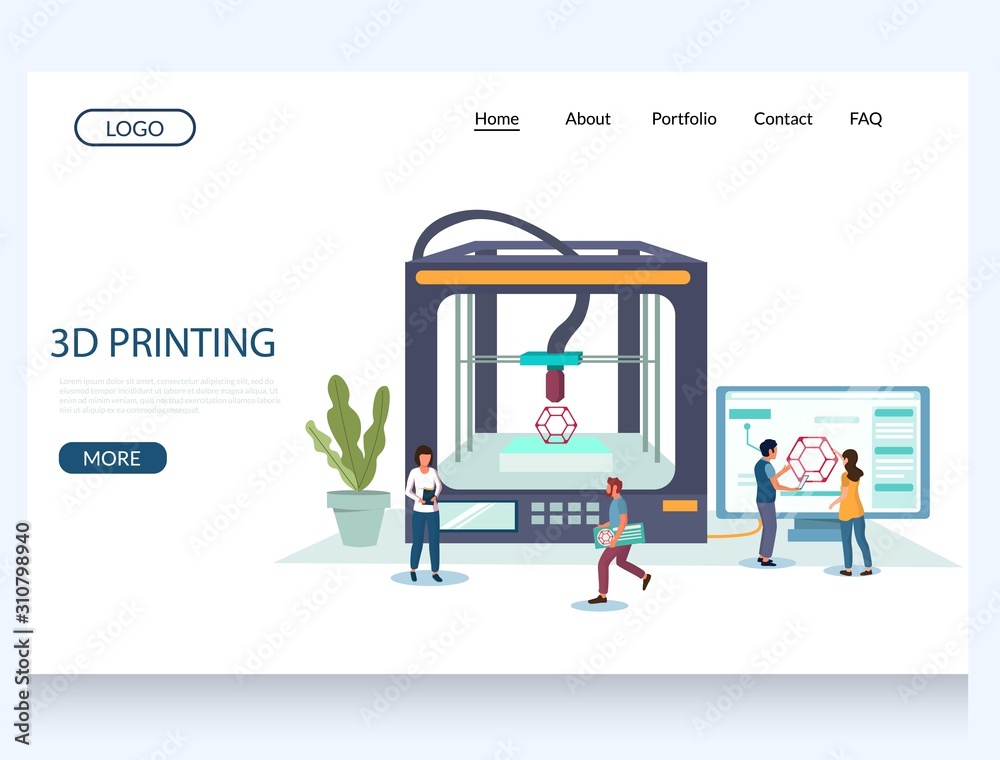3d printing vector website landing page design template Stock Vector ...