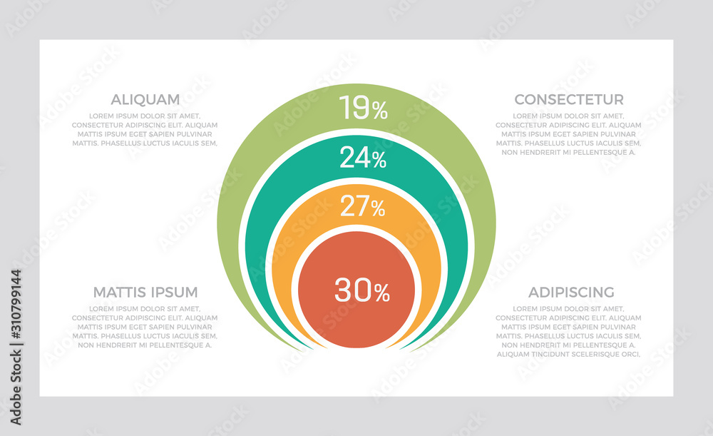 Fototapeta premium Set of green and turquoise, orange, red elements for infographic presentation slides with charts, graphs, steps, circles, number options.