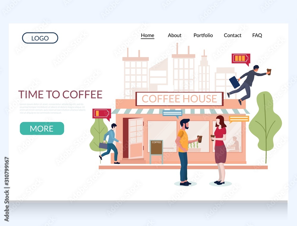 Time to coffee vector website landing page design template Time to coffee vector website landing page design template